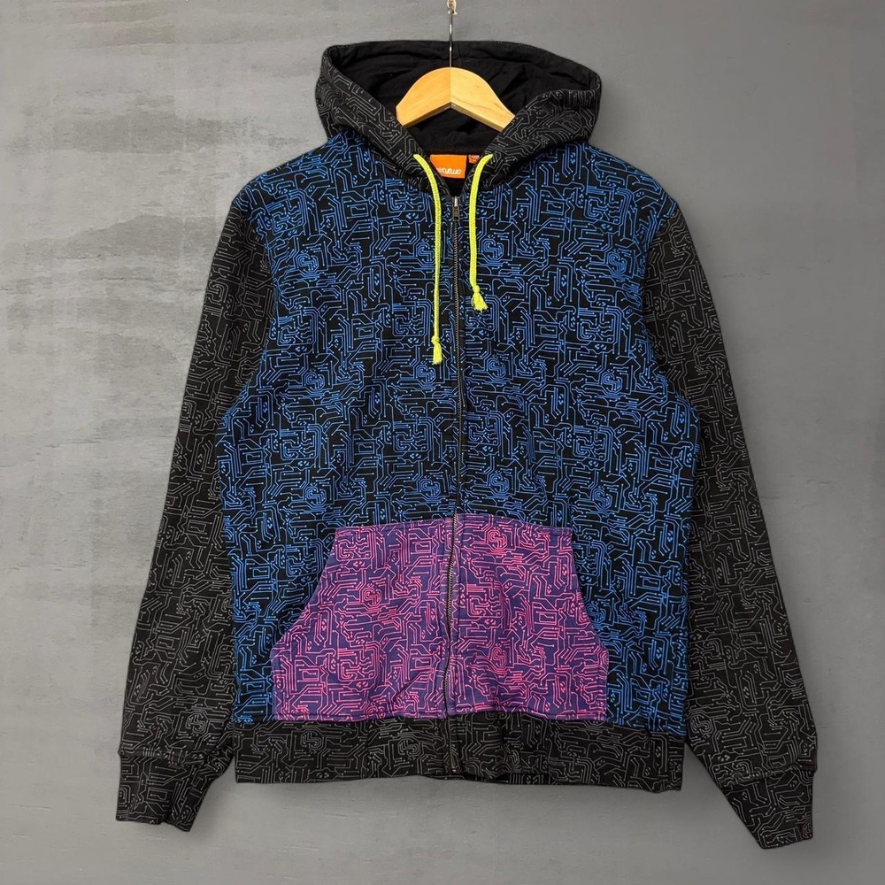 Vintage ThirtyTwo Y2K Full Zip Hoodie Black Circuit Board Graphic Print Medium